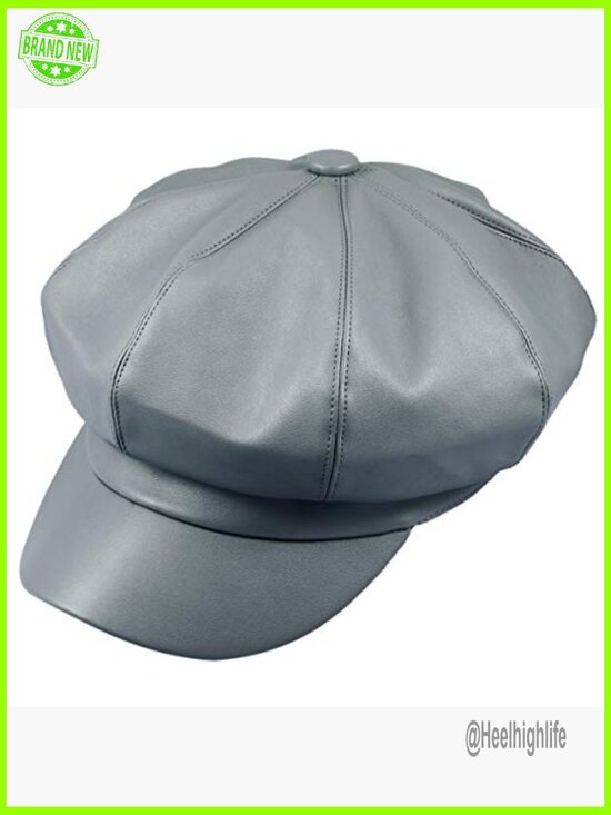 Faux Leather Newsboy Beret Hat, Adjustable Fitted Size for Women